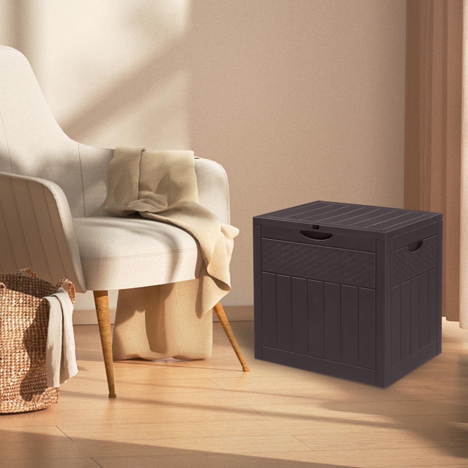 Gartenbox wasserdicht, 126L Outdoor Aufbewahrungsbox für Gartenmöbel, Poolzubehör und Werkzeug, 56 x 53 x 43 cm, Braun