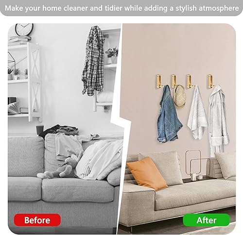 Miniatura 6 de 4 ganchos plegables de pared dorados, ganchos de pared plegables de aleación de zinc resistente, ganchos ocultos plegables para colgar ropa, bolsos,