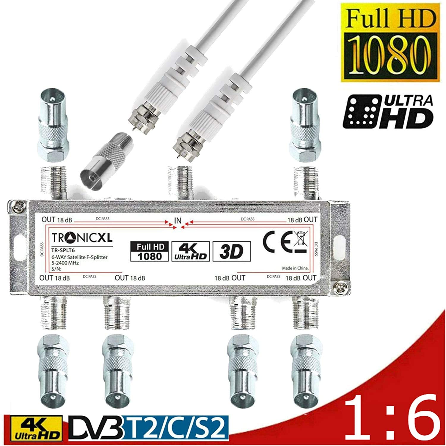 4fach IEC TV Switch Distributore Antenna Cavo TV Cavo Adattatore TV Via