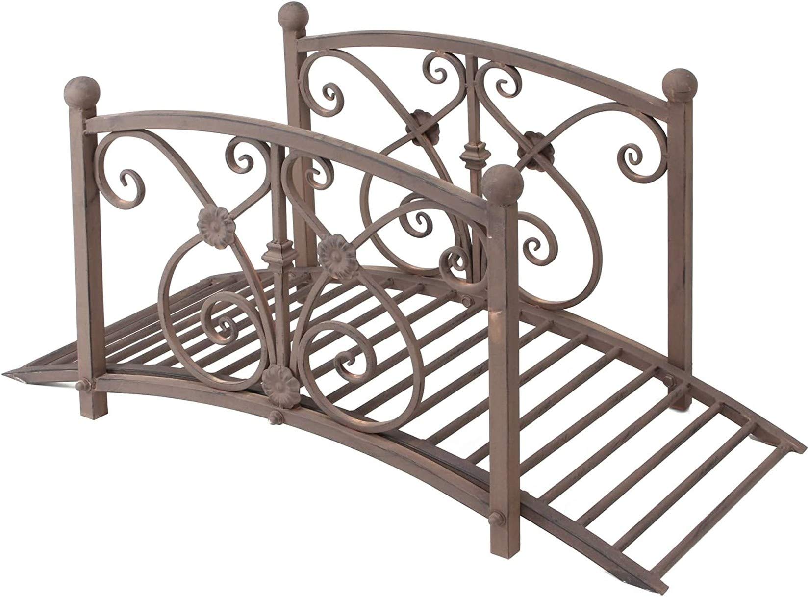 Dekoleidenschaft Pont décoratif de ruisseau en métal aspect rouille, avec garde-corps, pont ornemental, décoration de jardin pour l'extérieur, pont d'étang, pont de jardin