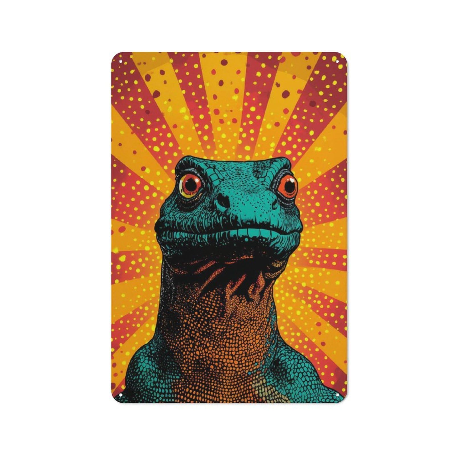 Junmoney Lizard Pop Art Vibrant Reptile Portrait Vintage Metal Wall Sign 30X20cm For Café Or Restaurant, For Metal Sign Collectors, For Garage And Workshop Walls