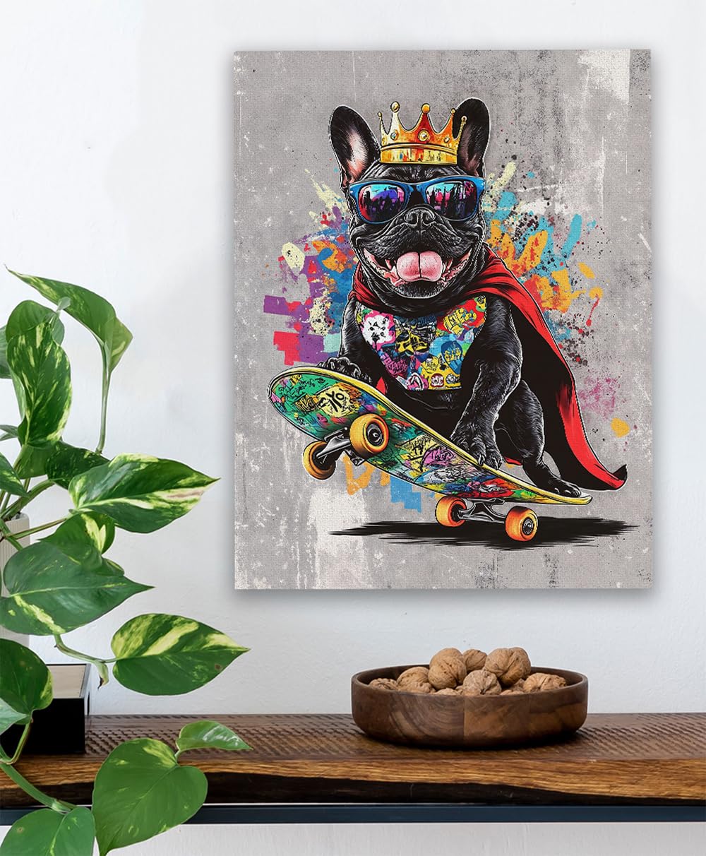 Amazon.com: Skateboard King - Crowned French Bulldog Riding a