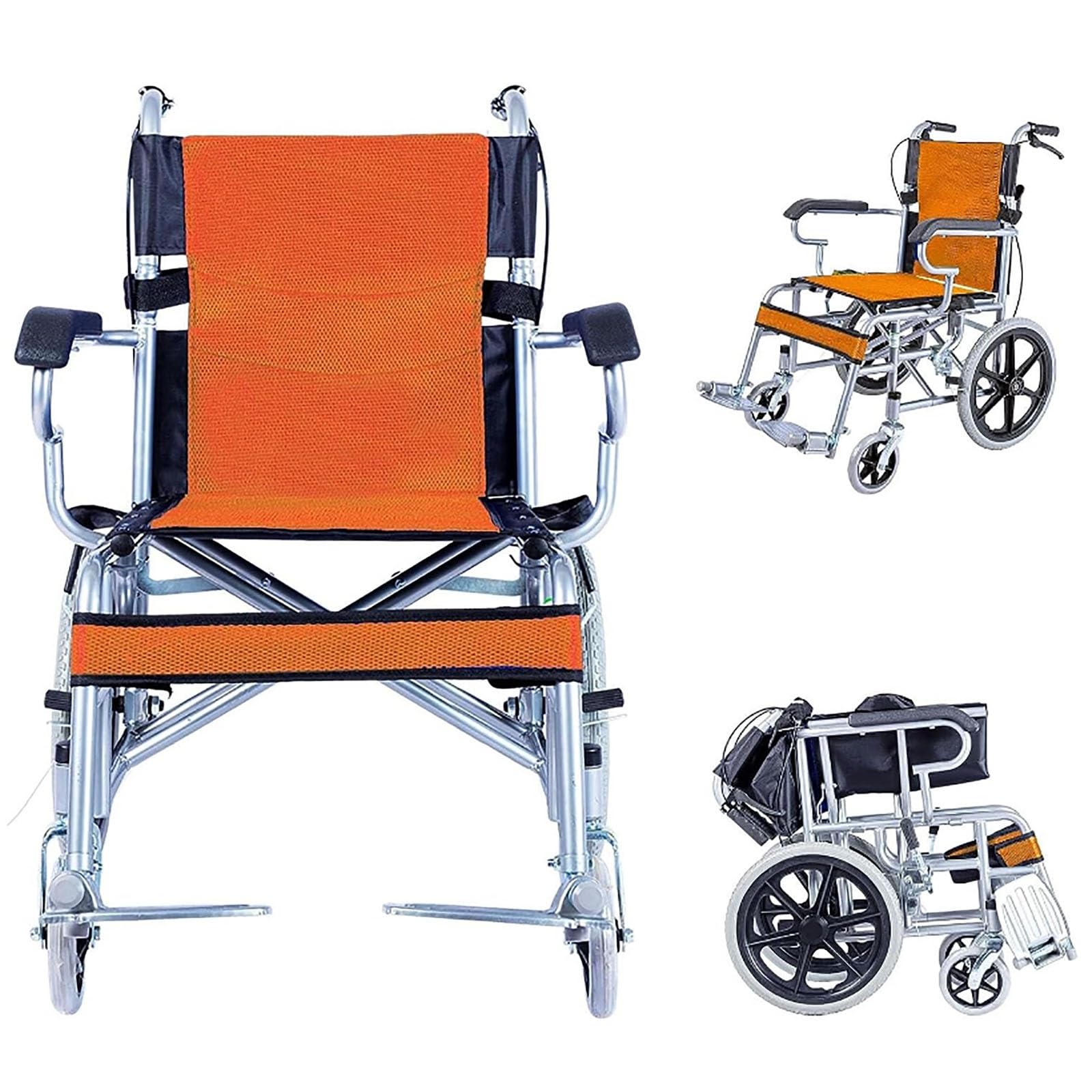 SXSLTSA Lightweight Aluminium Wheelchair, with Attendant Brake Transport Wheelchairs Mobility Equipment Portable Fold Up for Adults (Color : A)