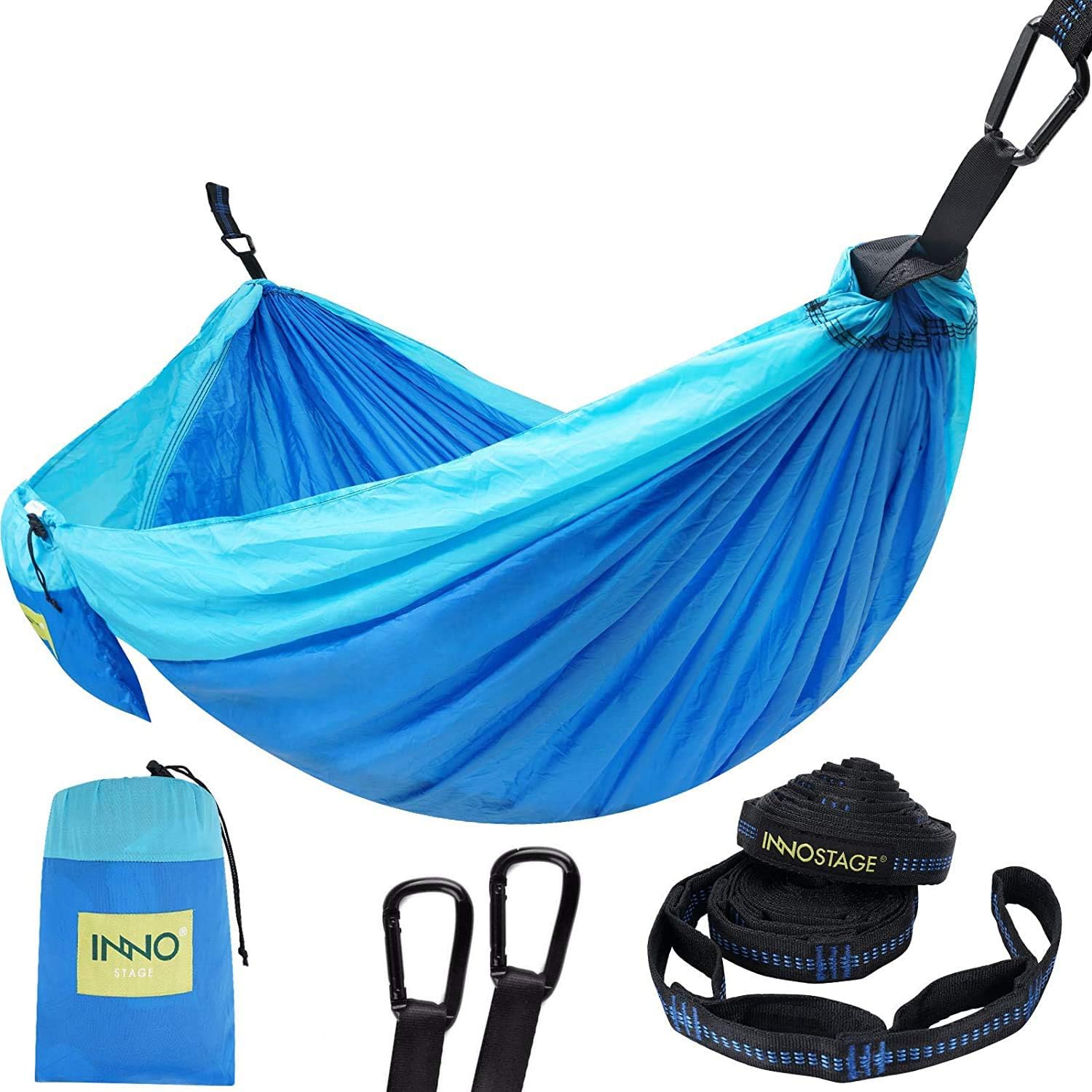 INNO STAGE Camping Hammock – Portable Hammocks Double with 2 Tree Straps, Lightwight Camping Gear for Hiking, Backpacking, Hunting, Outdoor, Beach – Blue