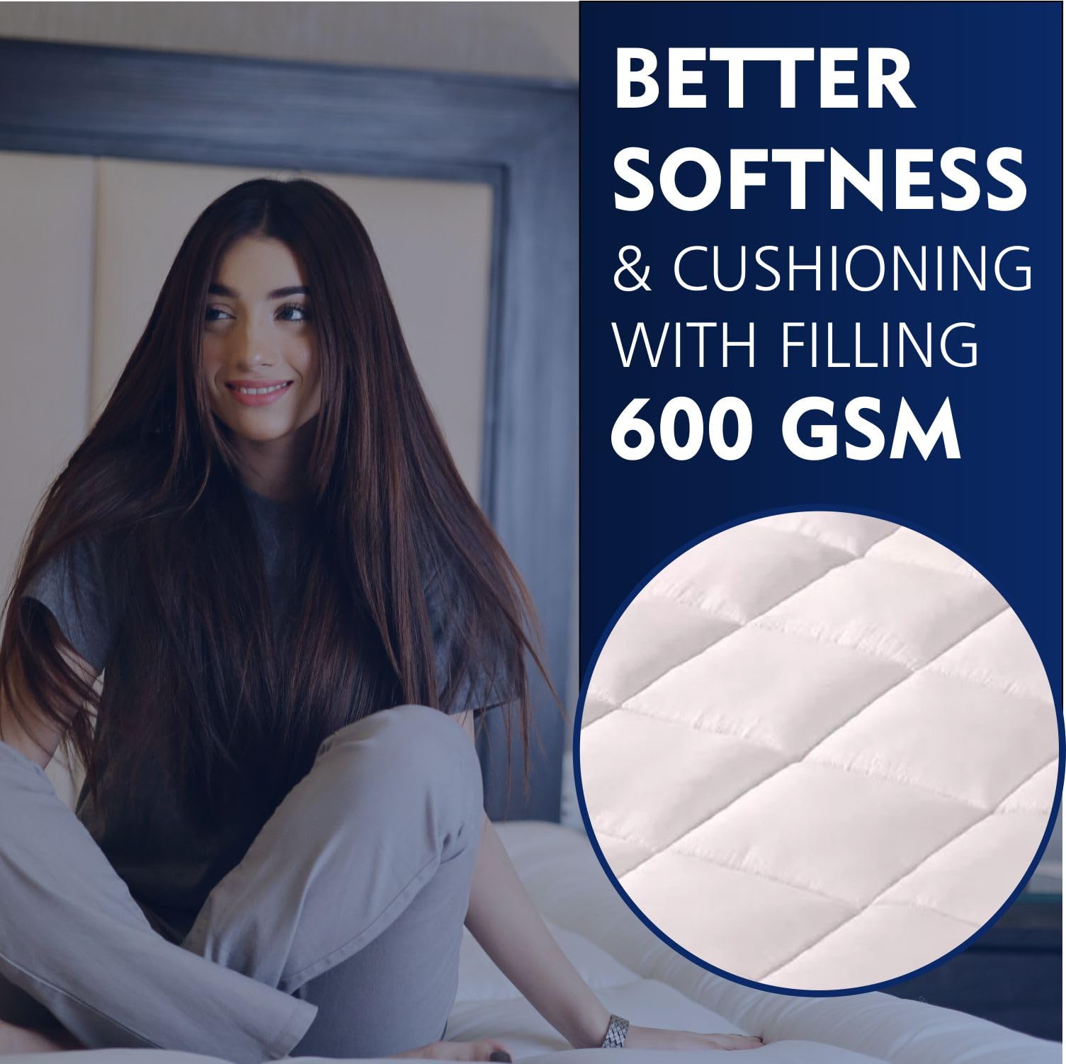 Cubrecolchón de 5 cm de grosor profundo para cama King, ultrasuave, microtela acolchada transpirable con relleno de microfibra súper esponjosa, fibra hueca de 600 g/m² (King 150 x 200 cm)