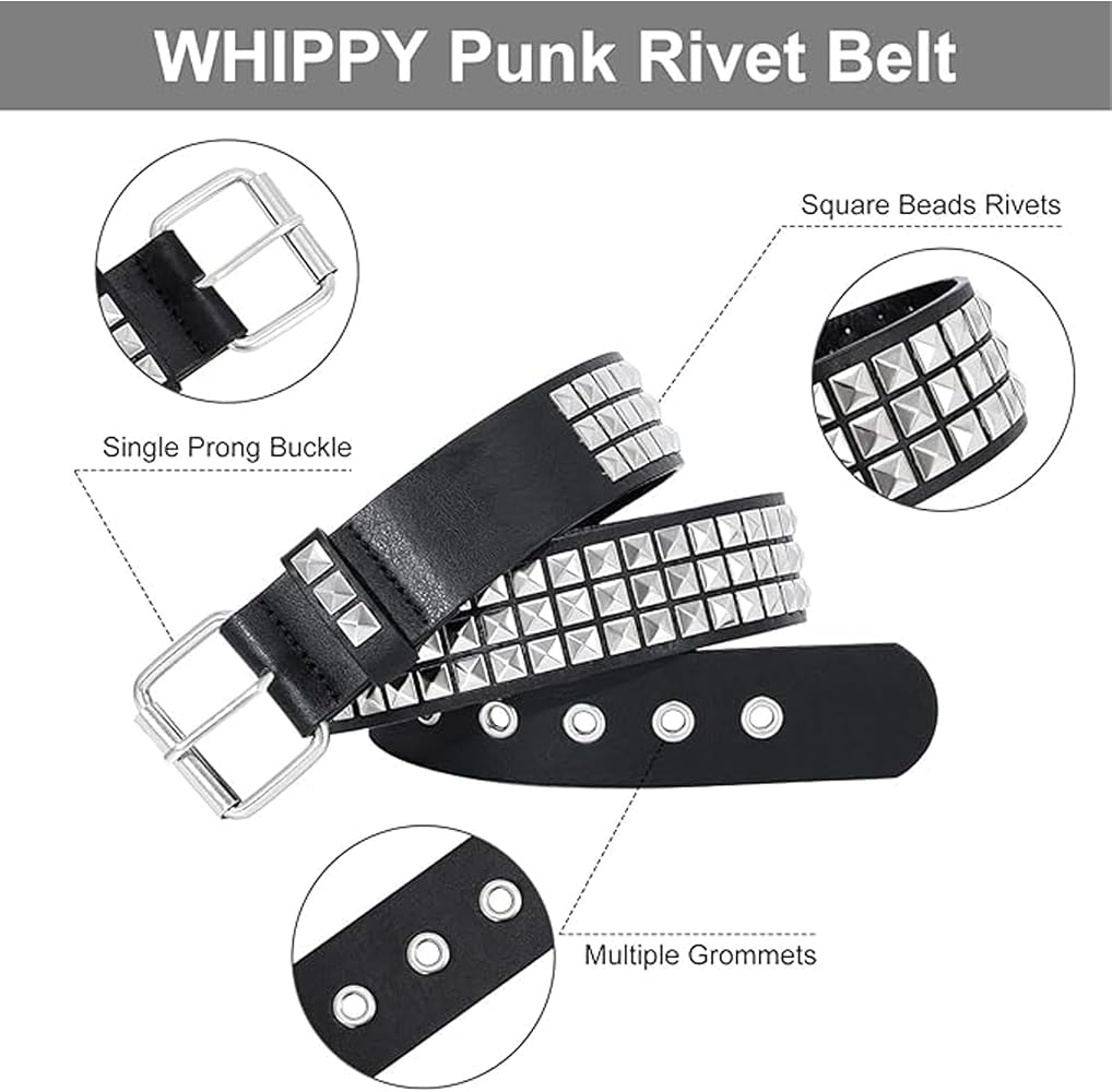 Ensemble 3 Accessoires Punk - Ceinture Cloutée, Bracelet & Collier - Style Grunge Y2K Gothique Noir
