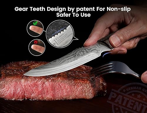 Miniatura 3 de SYOKAMI Juego de 6 cuchillos para carne con organizador de cajones, 4.8 pulgadas, de alto carbono, estilo japonés, sin dentar, con mango de madera,