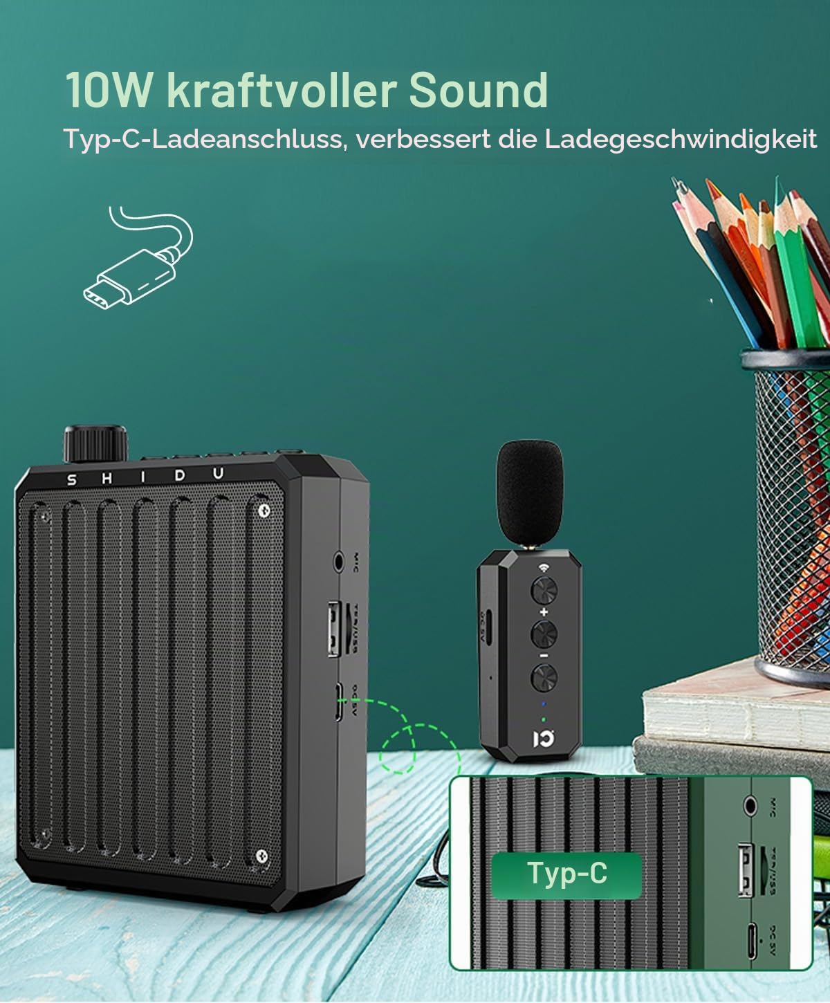 Tragbar sprachverstärker mit lavalier mikrofon für Lehrer klassenzimmer | Sprachverstärker kabellos, sprachverstärker shidu, wiederaufladbarer 2000mAh-batterie lautsprecher mit clip on mikrofon