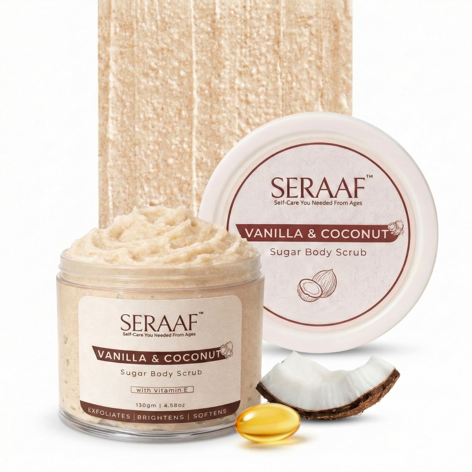 Vanilla and Coconut Body Scrub for Women Tan Removal & Strawberry Legs Treatment - 130g Exfoliating Sugar Body Scrub for Men & Women Bathing Scrub for Dead Skin Remover & Body Polish-image-35