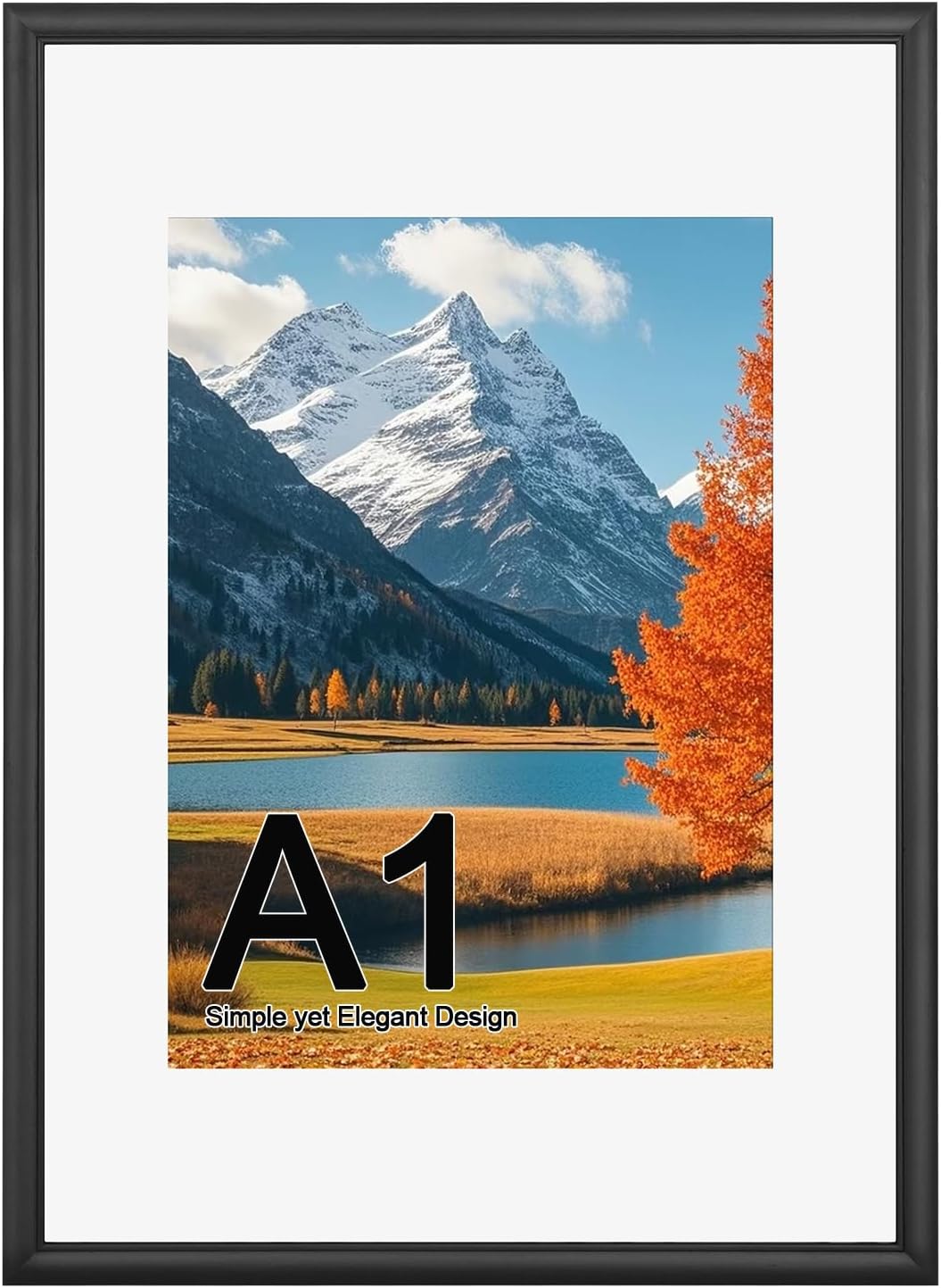 A1 Poster Frame, 23.4x33.1 Picture Frame Matted to 16.5x23.4, Solid Wood A1 Picture Frame-Horizontal and Vertical Wall Hanging for Home, Exhibition, Caffe(Black)