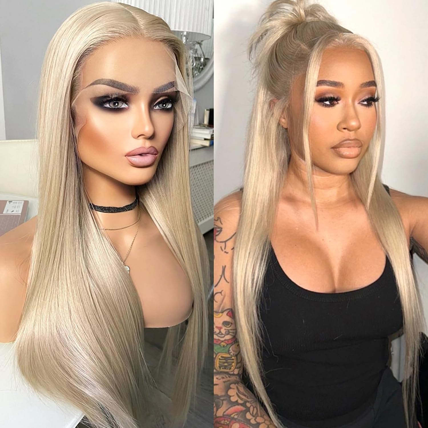 - ✨24” PLATINUM BLONDE  STRAIGHT LACE FRONT …NEW Amazon.com : Mscathy Platinum Blonde Straight Lace Front  main image 4