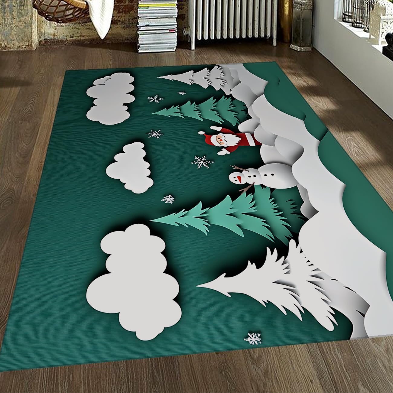 Tapis Noël moderne 180x240cm paillasson grand format et décorations de fête 3D