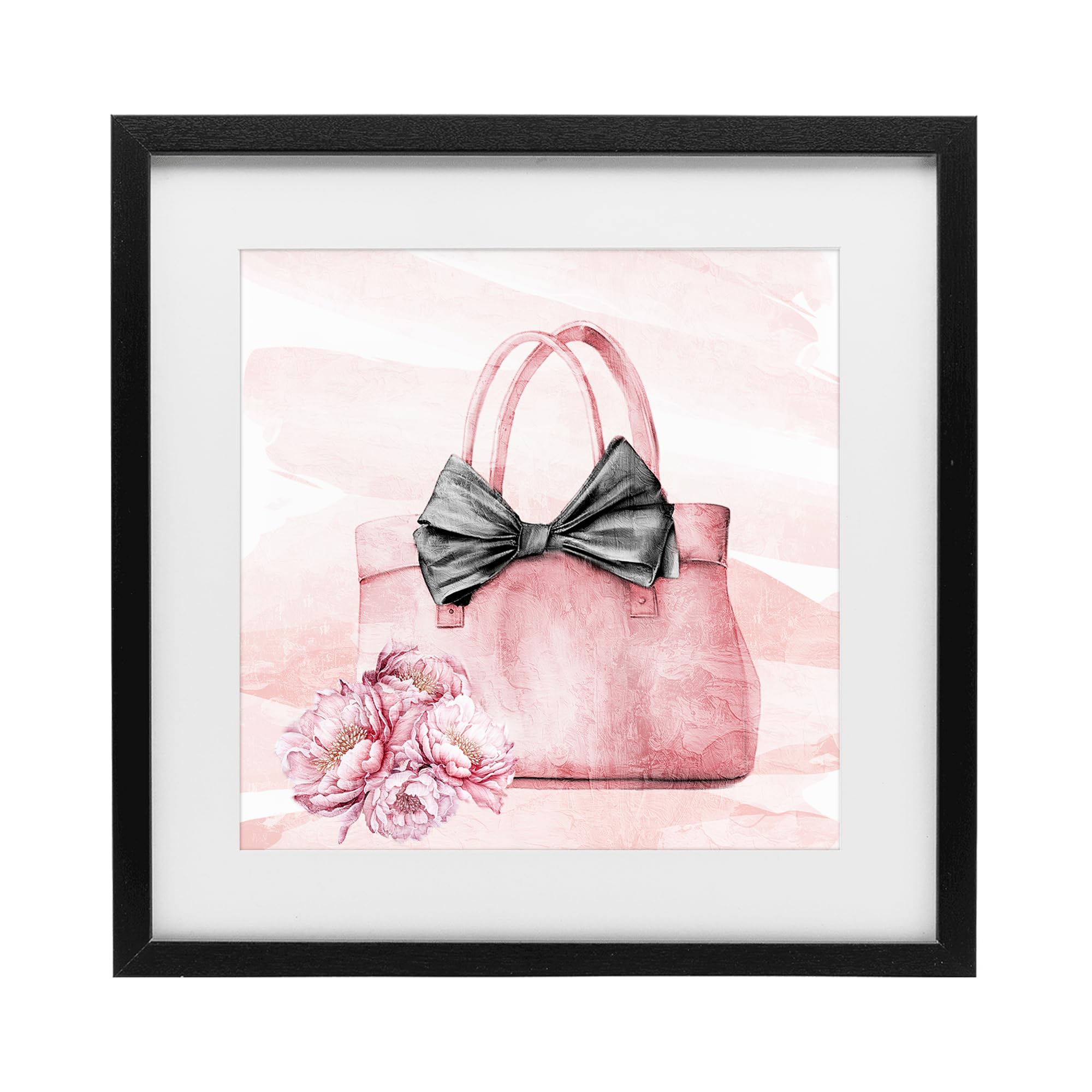 Stupell Industries Midnight Black (Textured) 'Blush Glam Time Bag'| Framed Print Under Glass