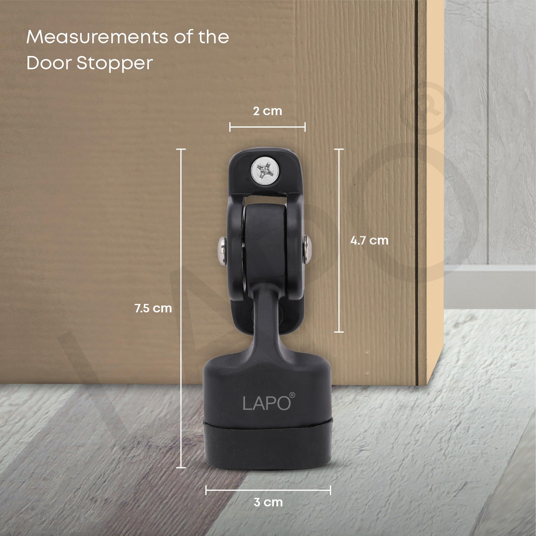 LAPO Premium 3 Inch Rubber Door Stopper with Screw | Heavy Duty Wooden Door Stopper for Home, Office, Hotel | Black Finish | Strong Grip Door Holder for All Surfaces (Pack of 1) — Amazon image 4