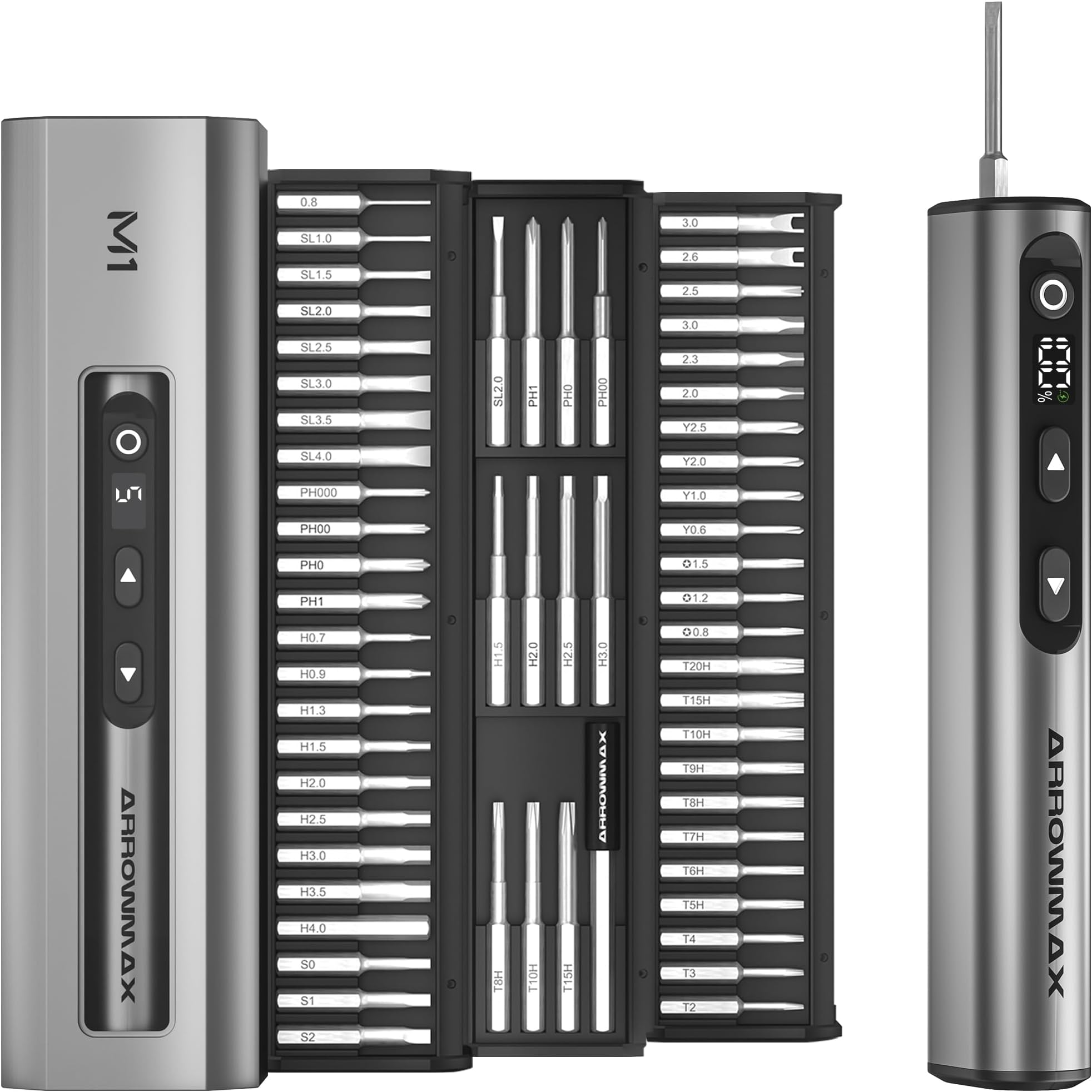 ARROWMAXMini Electric Screwdriver, Precision Electric Screwdriver Set with 60 in 1 Magnetic Bits, 5 Torque Modes, Magnetic Mini Repair Tool Kit for Phone, DIY, Watch, Laptop (M1)