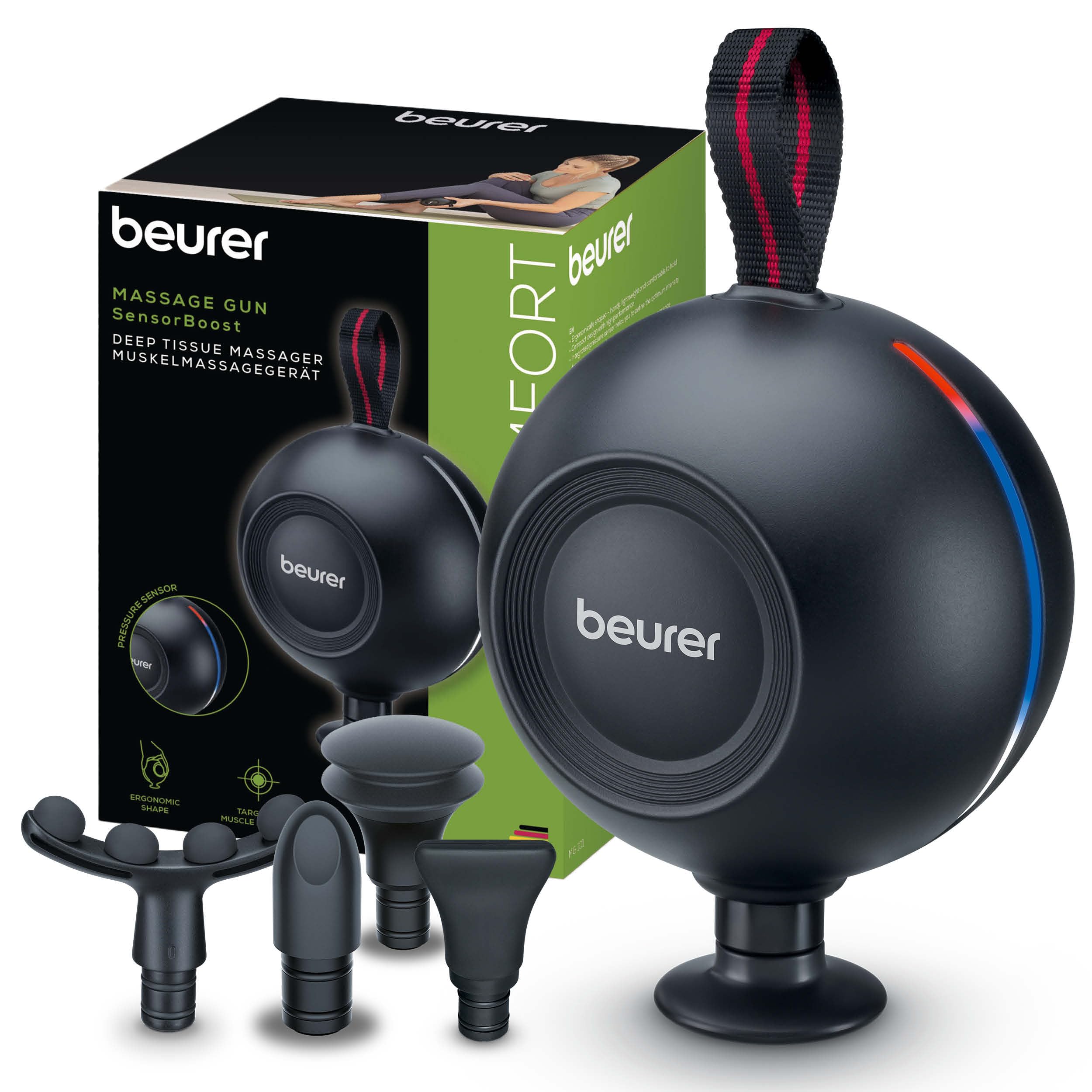 Beurer MG 101 SensorBoost - Pistola per Massaggio Muscolare Ergonomica e Compatta, massaggio silenzioso e potente per il relax e la rigenerazione muscolare, sensore intelligente di intensità