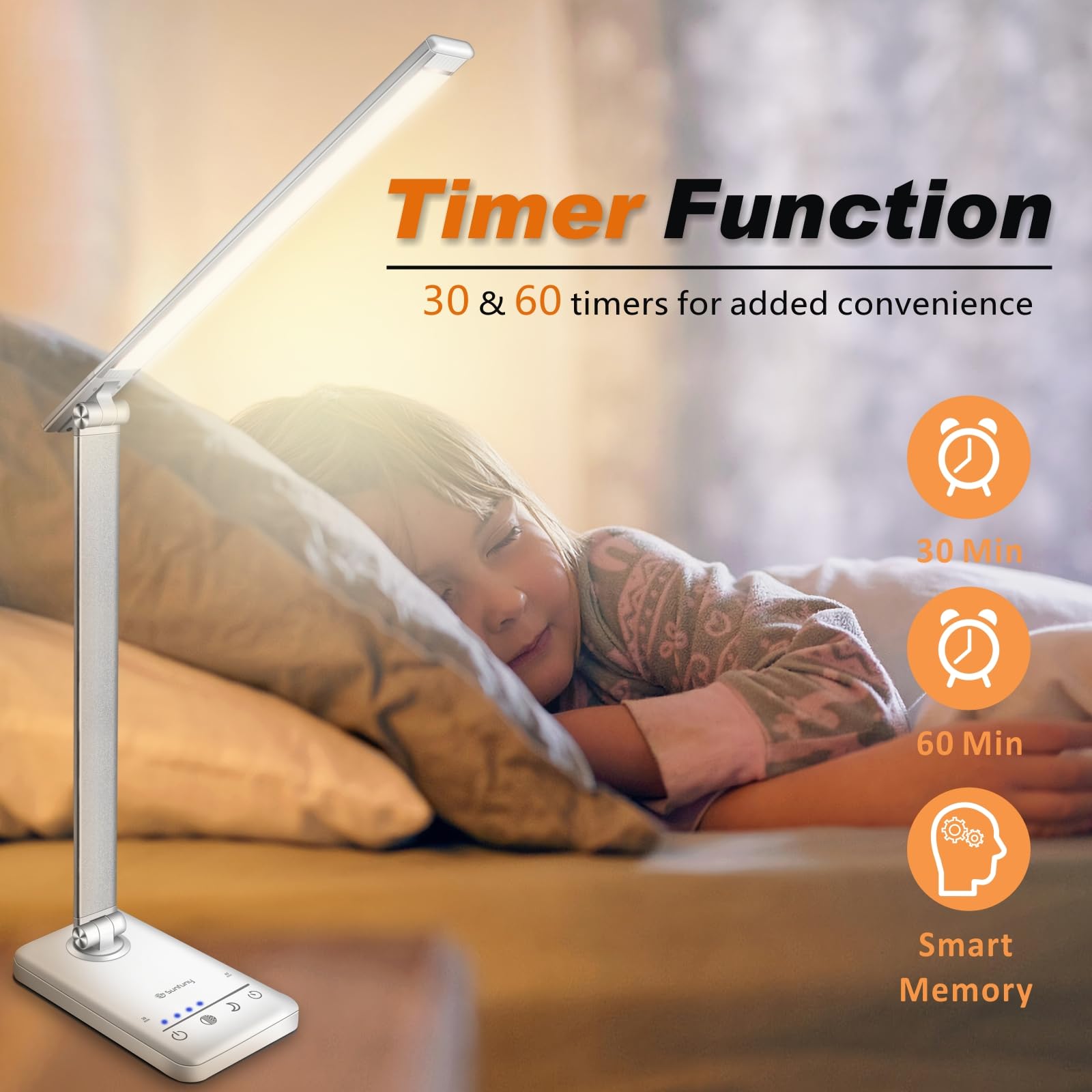 Lampada da tavolo a LED, senza fili, con porta di ricarica USB, 5 modalità di colore e 7 livelli di luminosità, luce notturna, timer per casa e ufficio (bianco)