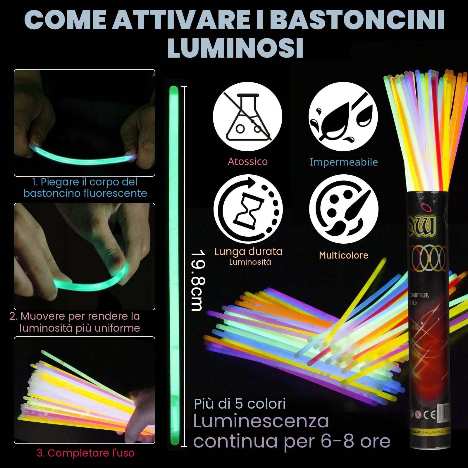 Braccialetti Luminosi Fluorescenti 62 Pezzi, 12 Occhiali LED Occhiali Luminosi per Feste e 50 Starlight Bracciali Luminosi Fluorescenti, Gadget Compleanno Bambini per Party, Feste e Carnevale