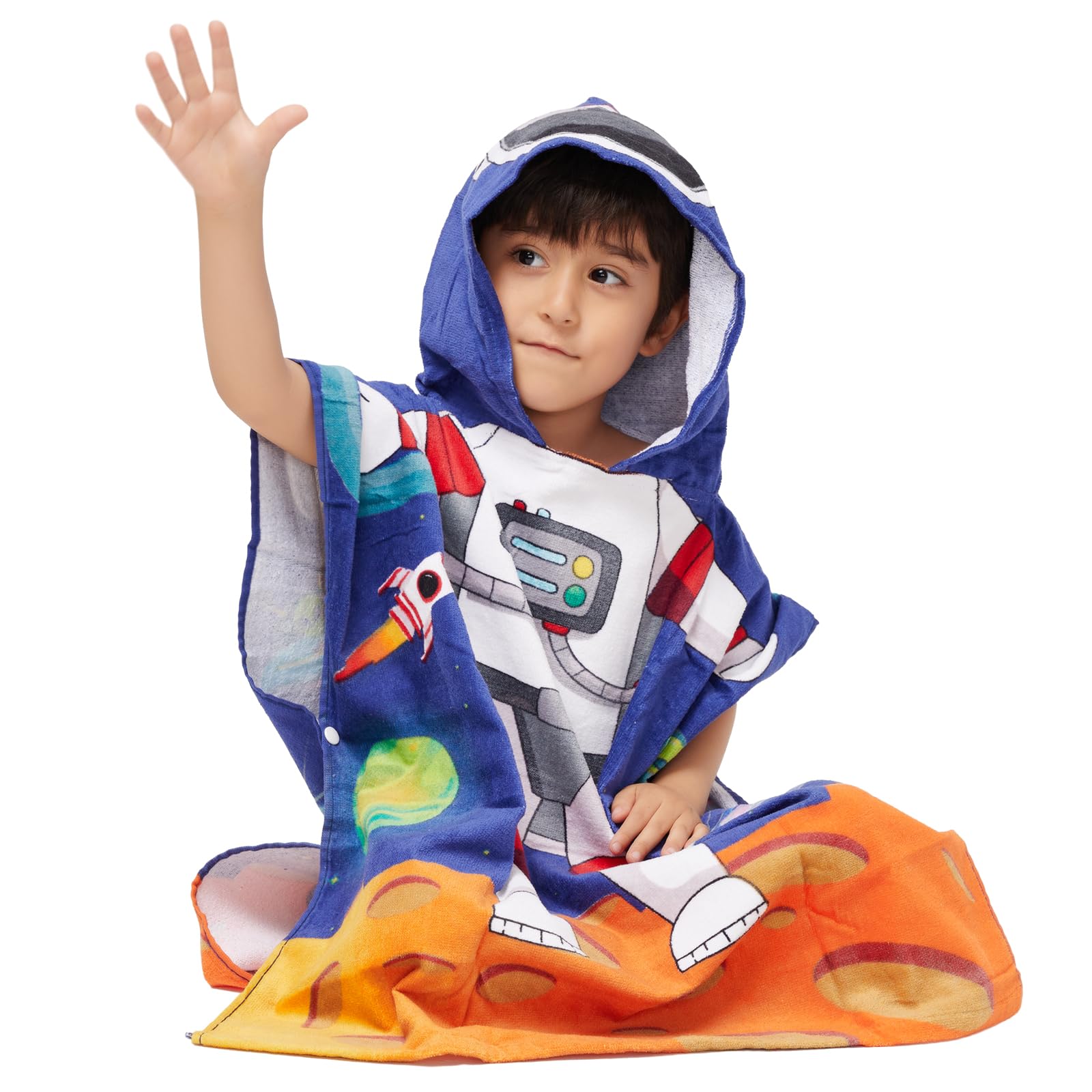 Toalla con capucha de algodón 100% para niños pequeños de 2 a 6 años, niños, niñas, baño, piscina, playa, poncho de playa absorbente y suave, pequeño astronauta