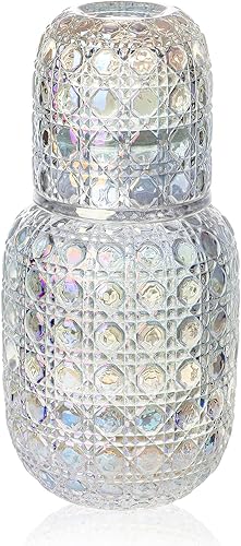 Juego de jarras y vasos de la colección de enjuague bucal con piedras preciosas de 15.7 onzas y 1 vaso de 5.4 onzas, jarra de agua de noche, jarra