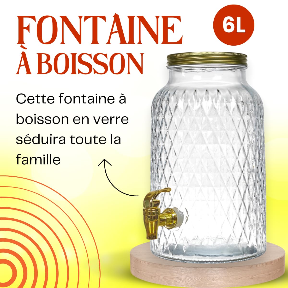 Distributeur Boisson 6 L Robinet Fontaine Eau Cocktail Design Diamant Verre