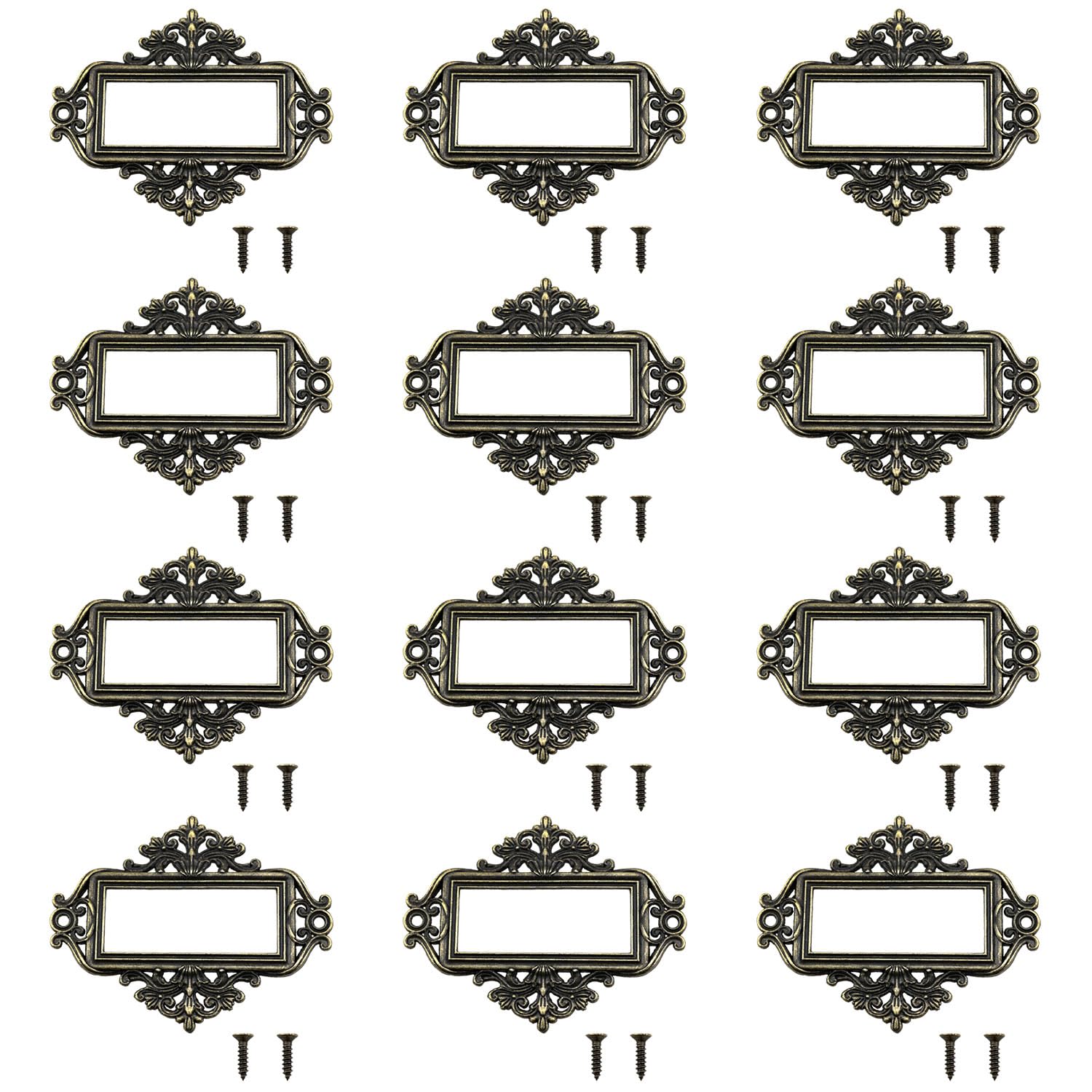 Dsjnf Antique Lace-Up Tag Clip Zinc Alloy Drawstring Box Label Holders Metal Office Library File Drawer Label Card Slot Label Holder with Matching