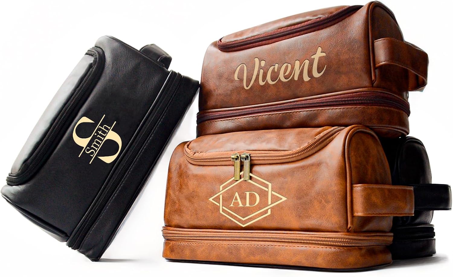 Personalized Toiletry Bag for Men, Customized PU Leather Dopp Kit Travel Bag with Monogram Name Initials, Handmade Gifts forFathers Day Christmas Thanksgiving Groomsmen Wedding Anniversary