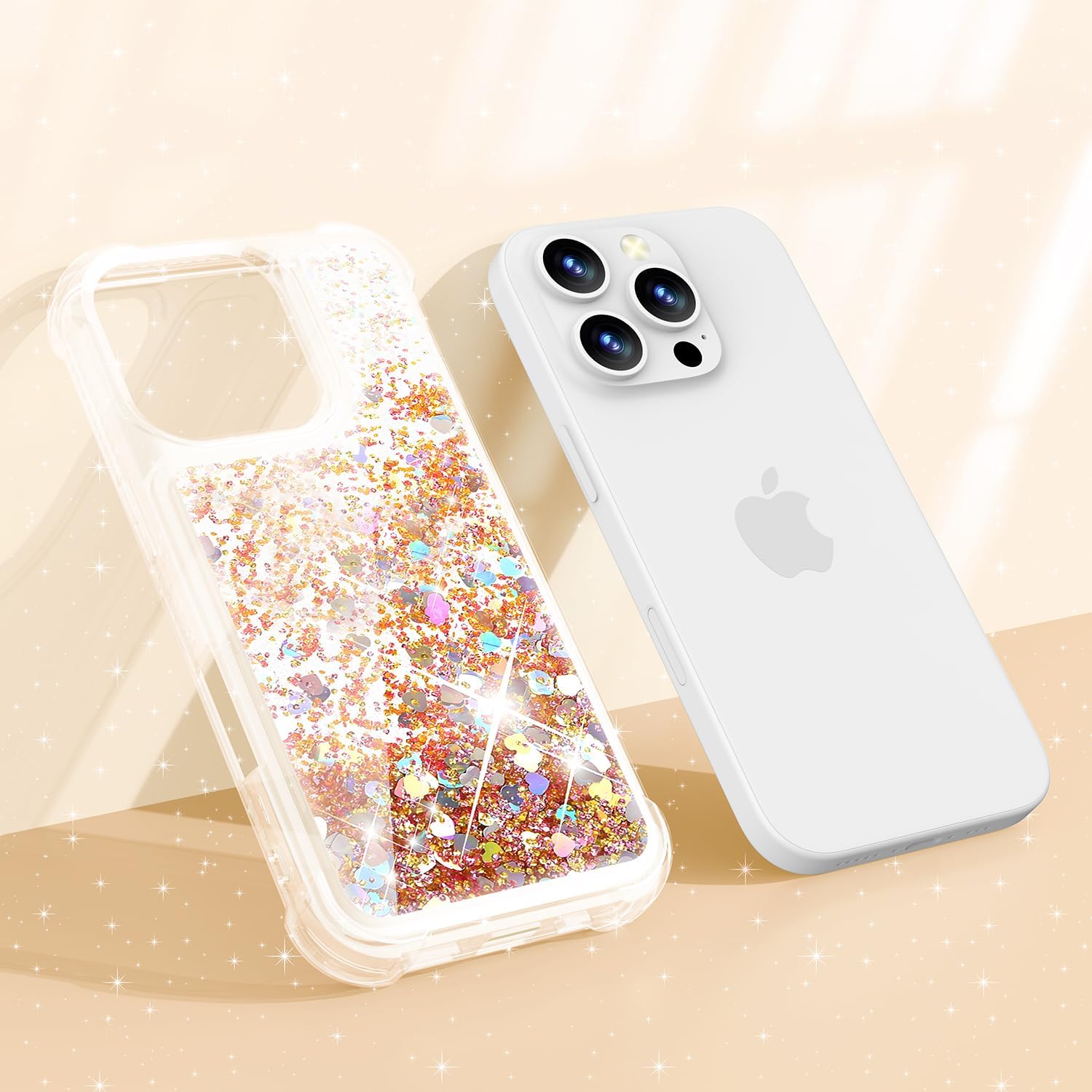 Liquid Glitter Case for iPhone 16 Pro Max, Flowing Sparkle Quicksand Design Bling Glitter Clear Case for Women, Soft TPU Shockproof Girly Case, Gold - Image 6