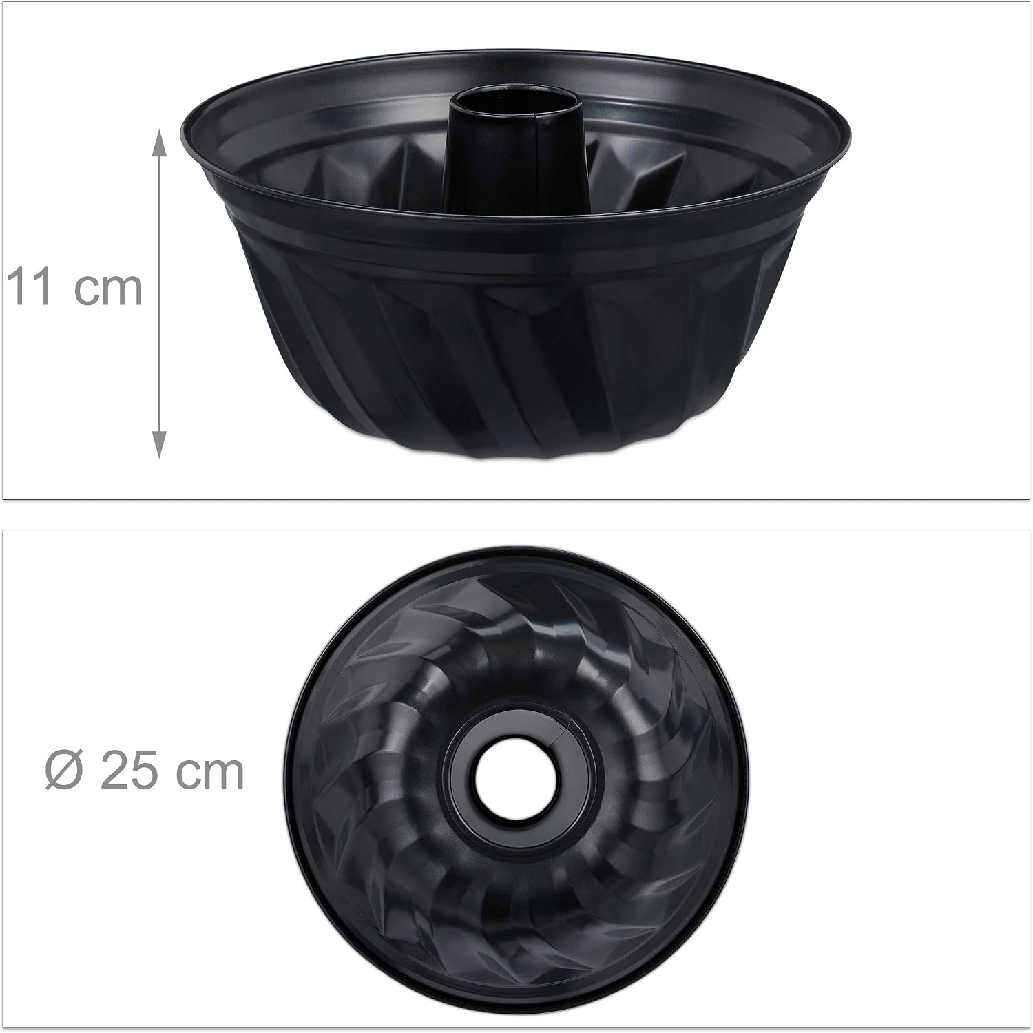 Relaxdays Bundt Cake Mould, Marble & Stirring Cake, Non-Stick Coating, Diameter 25 cm, Carbon Steel, Round Bowl Cake Mould, Black, Pack of 1