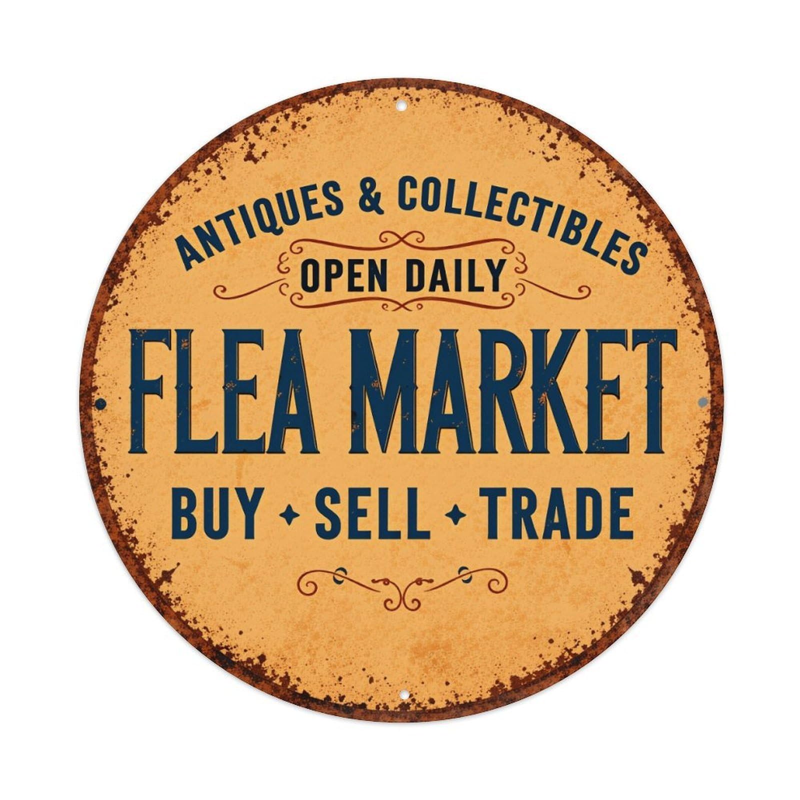 Jdfenggu Vintage Antiques Collectibles Flea Market Buy Sell Trade Retro Metal Tin Sign, Metal Poster For Bar, Home, Man Cave, Kitchen, Laundry Room Art Decor 8X8 Inch
