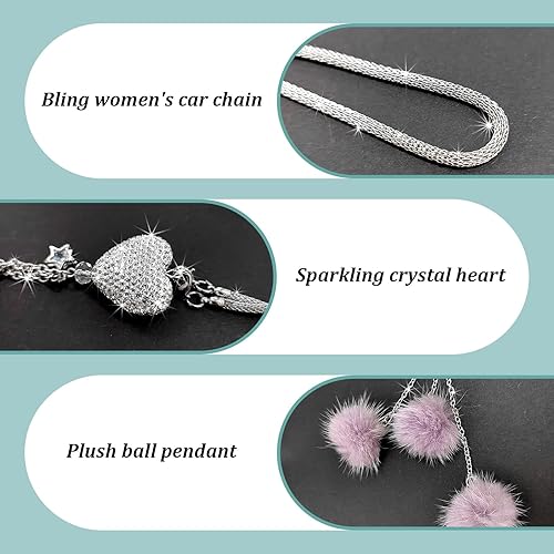 Miniatura 3 de Accesorios para el interior del automóvil con diamantes brillantes, adorno colgante de espejo de automóvil para mujer, corazón de amor y bola de