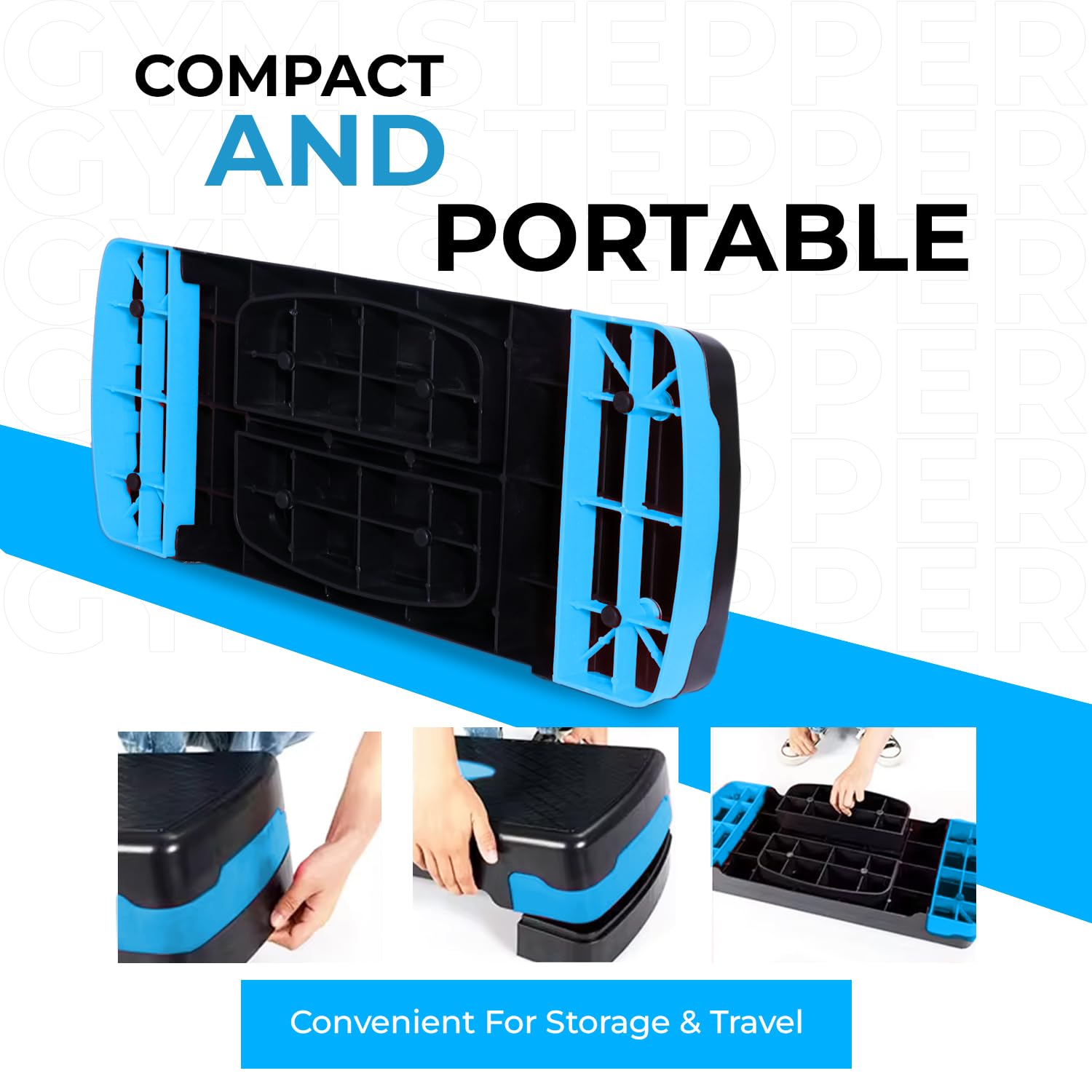 Sparnod Fitness SAS-1000 Aerobic Gym Stepper for Exercise at Home, Adjustable Height, Anti-Skid Surface, Supports up to 225 kg, Compact & Portable, Ideal for Cardio, Strength Training & Pilates (Blue) image 3