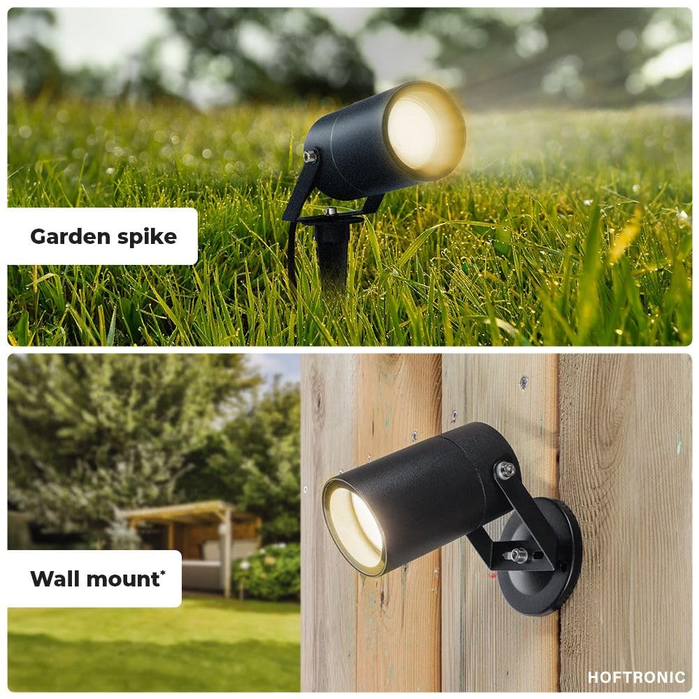 HOFTRONIC - 9er Spikey LED Strahler mit Erdspieß 4 Watt 345lm 2700K Schwarz IP64 Wasserdicht Außenlampe für die Beleuchtung von Garten, Terrasse, Pflanzen, Wegen, Teich Außen-Strahler Gartenstrahler