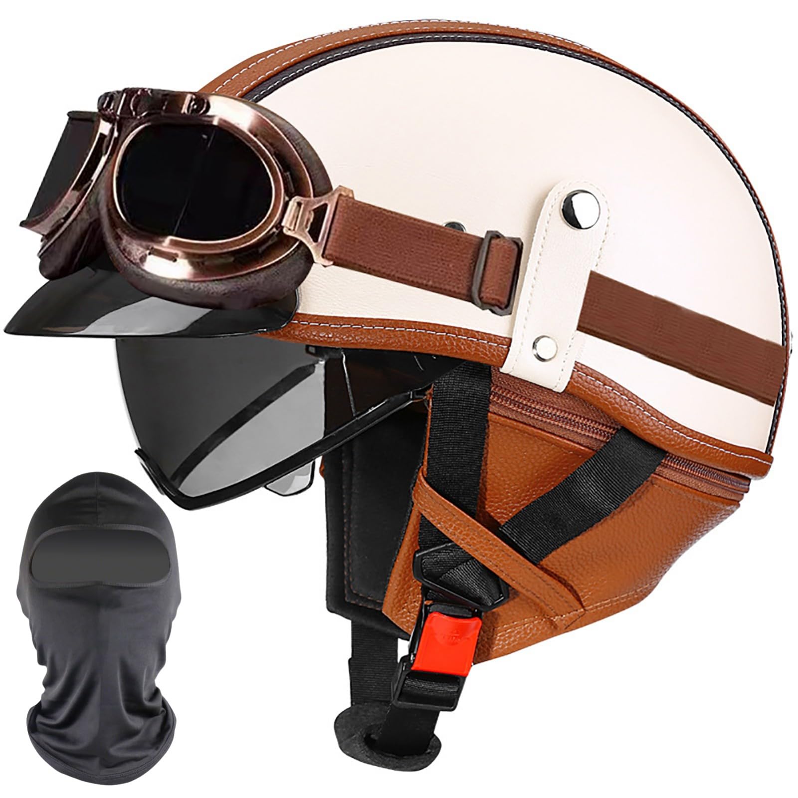 XYYYM Vintage Open Face Helmet Motorcycle Half Helmets, Motorbike Bike Cruiser Moped Scooter Jet Helmet, ECE Approved 57-64cm