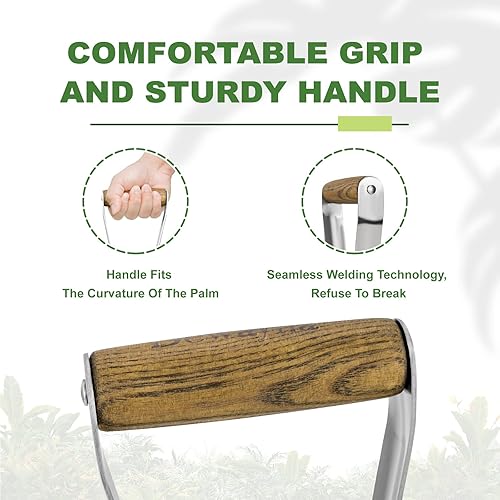 Miniatura 5 de Dewayna Herramienta de plantación de bombillas, herramienta de deshierbe de acero inoxidable en forma de L, mango de madera de agarre cómodo,