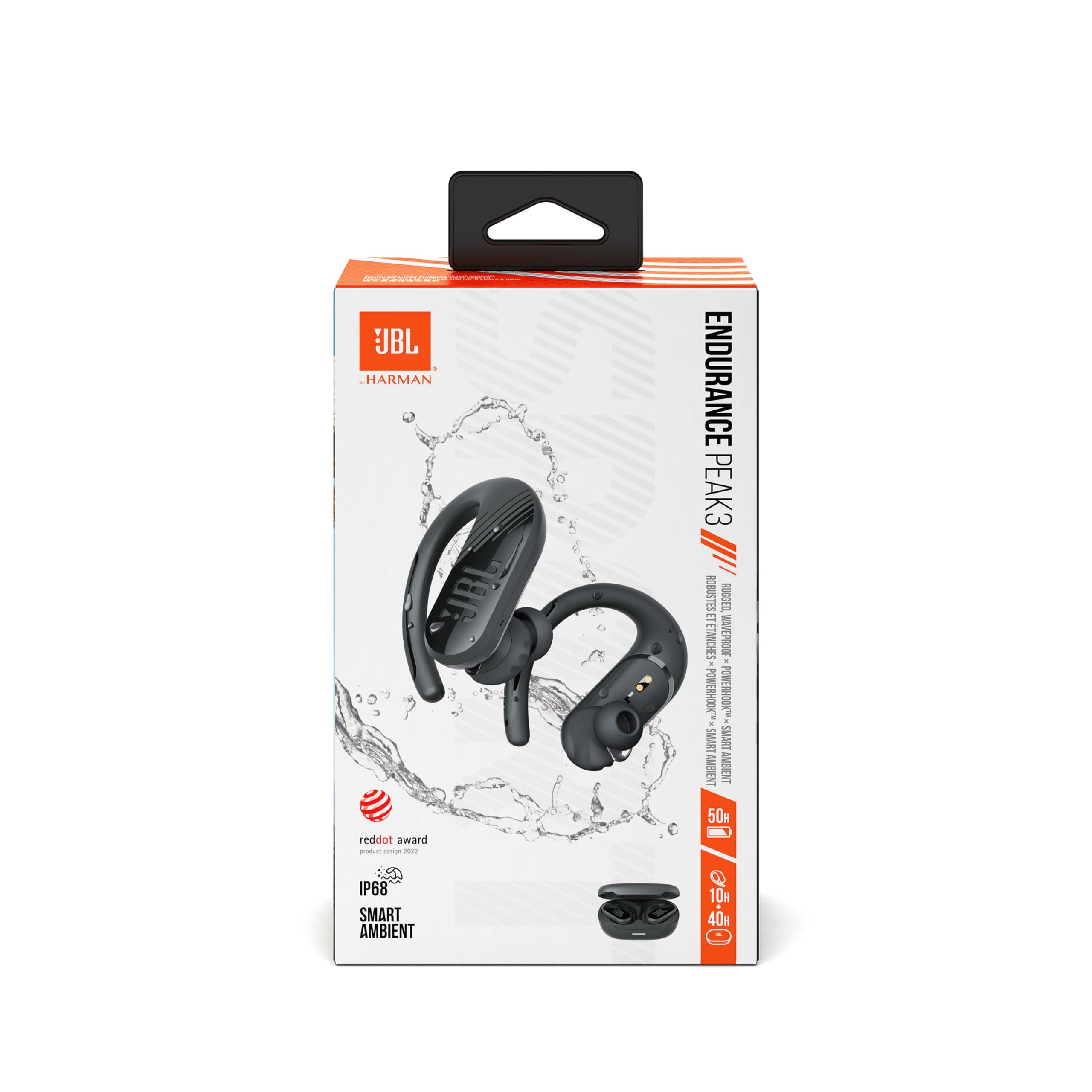 JBL Endurance Peak 3, Écouteurs de Sport sans Fil, Résistants à l'Eau avec Indice de Protection IP68, Jusqu'à 50 Heures d'Autonomie, en Noir