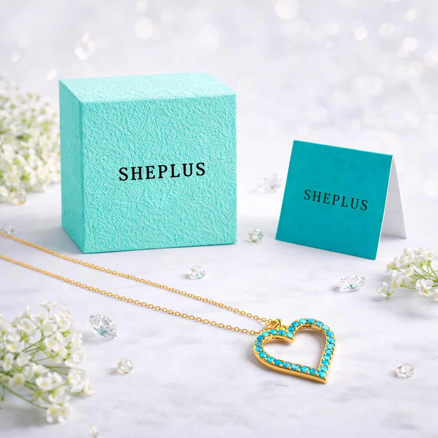 Sheplus Gift for Wife - Natural Turquoise Heart Pendant Gold Necklace Dainty Charm Non 14K Real Gold Plated Love Authentic Real Western Pendant Jewelry for Women - Image 6