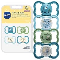 Vista 1 de MAM Chupete de aire para bebés de más de 16 meses, flujo de aire adicional para pieles sensibles, brilla en la oscuridad, desarrollado por expertos
