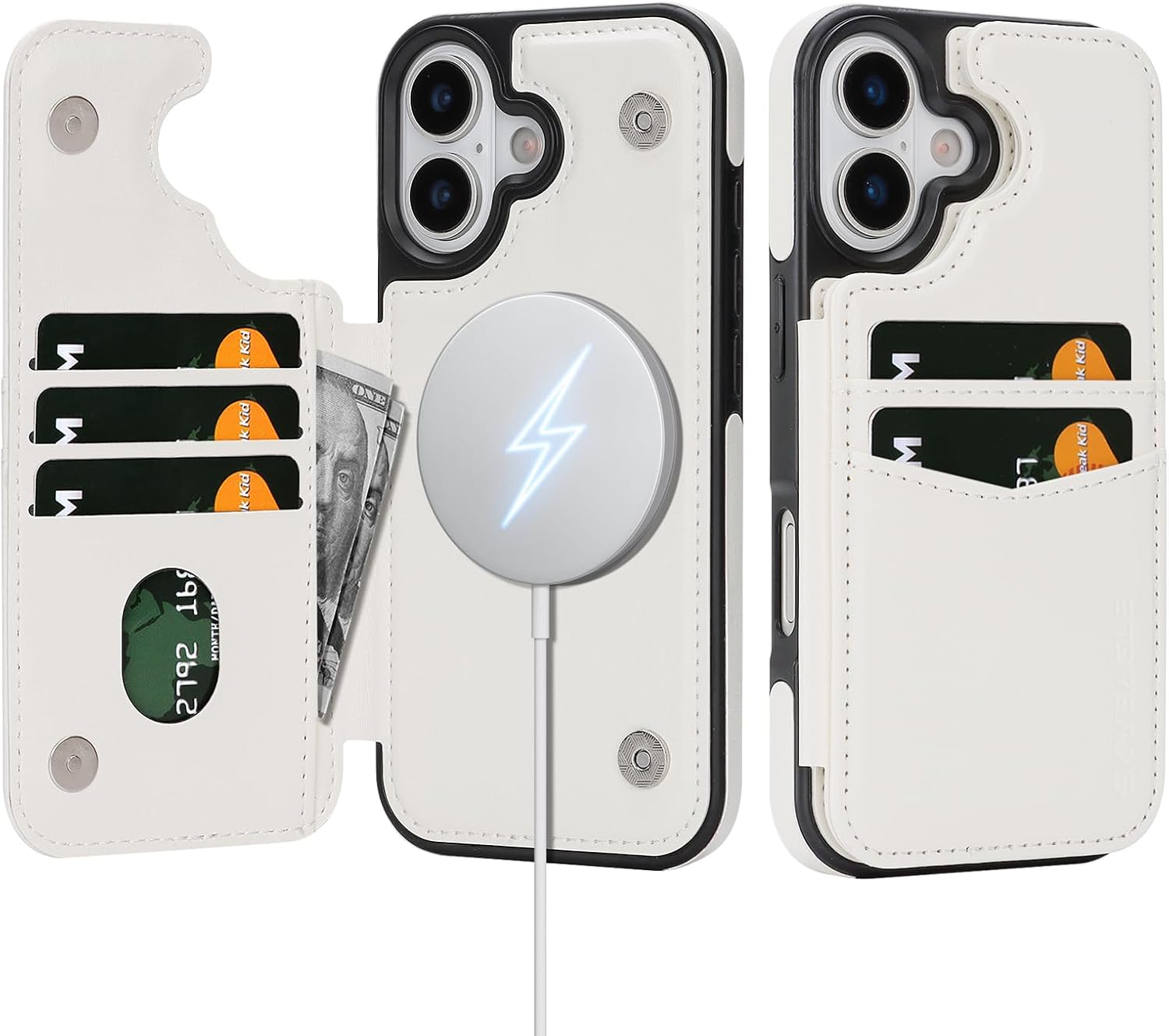 SkyEagle Compatible with Magsafe for iPhone 17 Wallet Case with Card Holder,Women Men Phone Case PU Leather Kickstand Flip Folio Protective Cover Credit Card Slots,for Apple 17 6.3",White