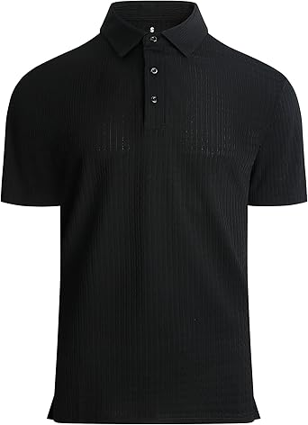 Alex Vando Mens Bubble Jacquard Polo Shirt Super Stretch Short Sleeve Polo Shirts for Men