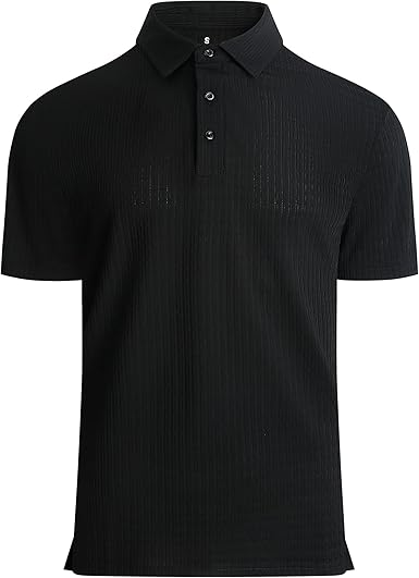 Alex Vando Mens Bubble Jacquard Polo Shirt Super Stretch Short Sleeve Polo Shirts for Men