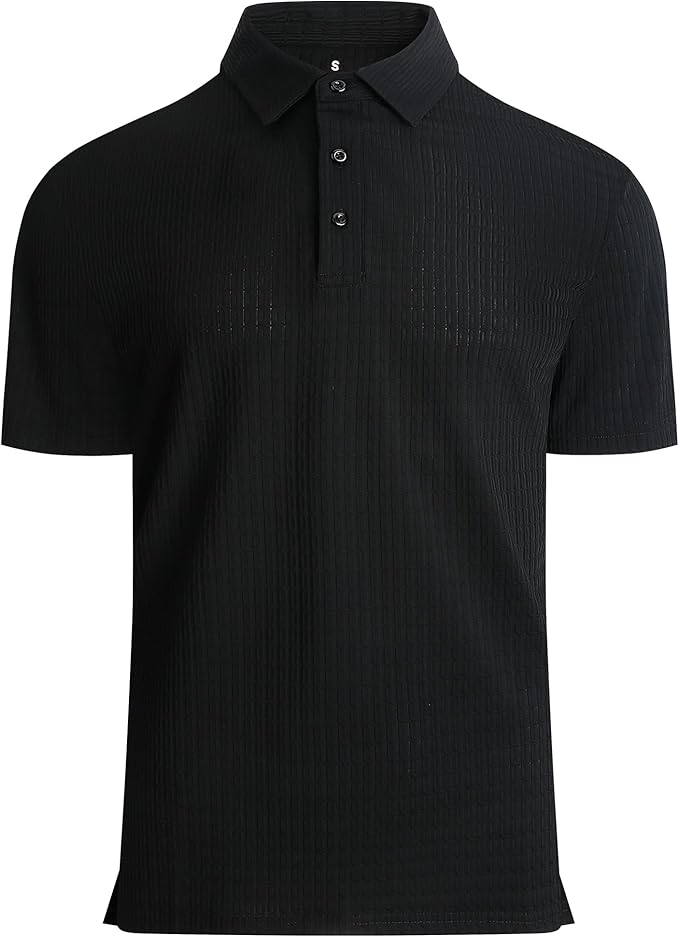 Alex Vando Mens Bubble Jacquard Polo Shirt Super Stretch Short Sleeve Polo Shirts for Men