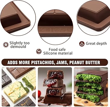 Chocolate Bar Mold - Chocolate Mold Deep Large Silicone Non-Stick Chocolate Molds Chocolate Mold with 10 troughs, for Dubai Chocolate Bar Pistachio, Milk Chocolate Bar