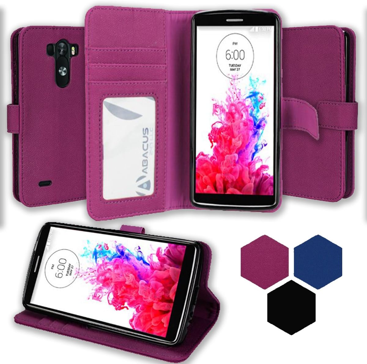 LG G2 Purple Case, Abacus24-7 LG G2 Wallet Case [Book Fold] Leather LG G2 Cover [Flip Cover] with Foldable Stand, Pocket for ID, Credit Cards Slots