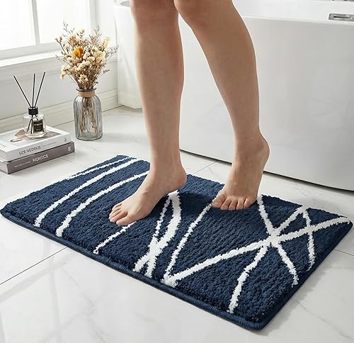Miniatura 10 de Tititex Alfombra de baño de lujo de línea curva blanca y negra, 24 x 36 pulgadas, alfombra de baño de microfibra extra suave y absorbente, alfombra