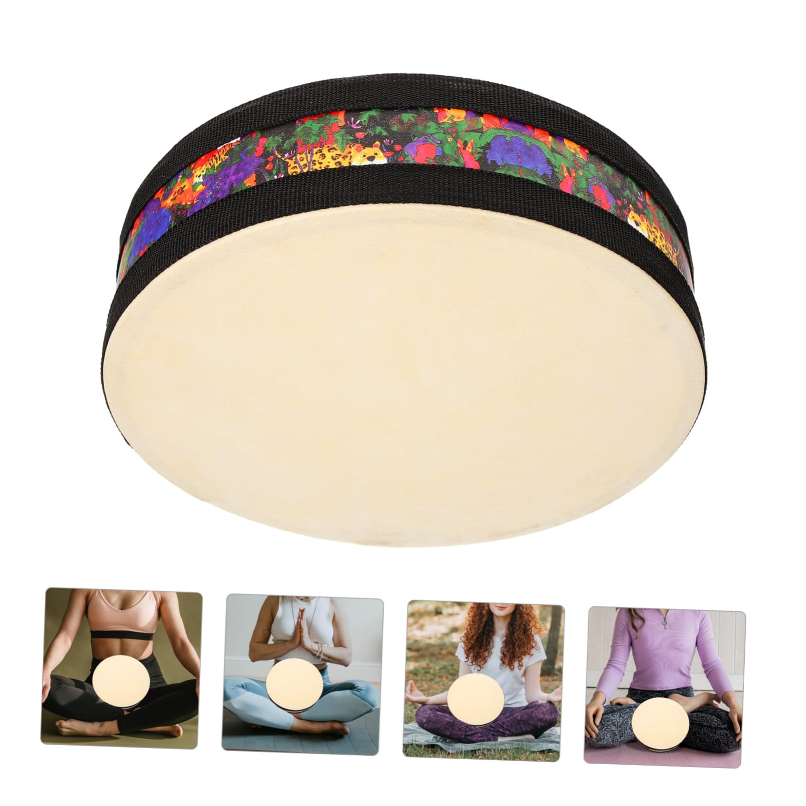 BESTonZON Wellen Ozean Trommel und Lammfell mit Robustem Klang für Anfänger und Yoga Meditation als Rundes Schlaginstrument zur Entspannung und Geburtstagsfeier