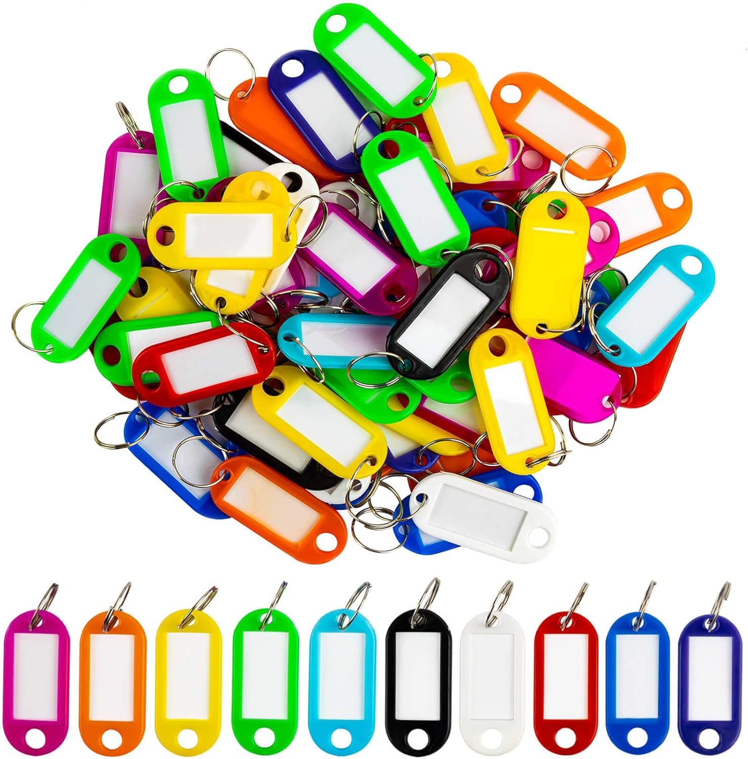 Sukh 60 Pcs Key Ring Tags Key Tags Plastic 10 Assorted Colours of Key Ring Tags