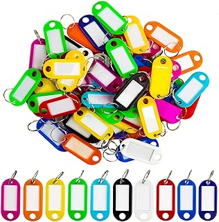 Sukh 60 Pcs Key Ring Tags - Key Tags Plastic Assorted Colours,Identifiers,Name and Labels,Adapt to USB Drive,Pets,Bags Split Ring Window Lucky Line Flexible Colored