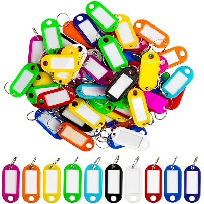 Sukh 60 Pcs Key Ring Tags - Key Tags Plastic Assorted Colours,Identifiers,Name and Labels,Adapt to USB Drive,Pets,Bags Split Ring Window Lucky Line Flexible Colored