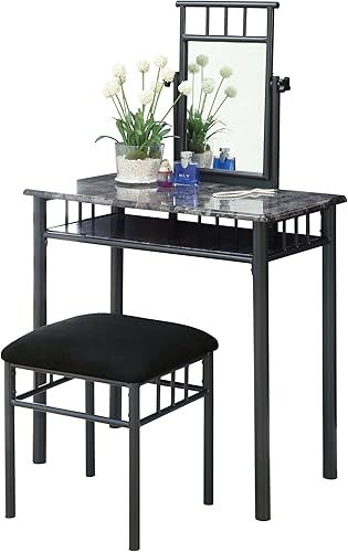 Miniatura 2 de Monarch Specialties 3062, juego de 2, maquillaje, organizador, tocador, dormitorio, laminado, aspecto gris, negro, juego de 2 piezas de metal de